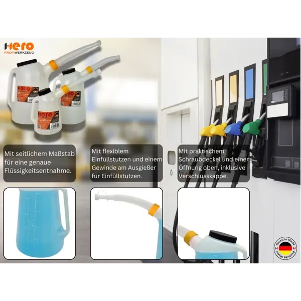 Ölkannen Messkanne Füllkanne SET 1L + 3L + 5L Messbecher Wasser Kanne Kfz HERO