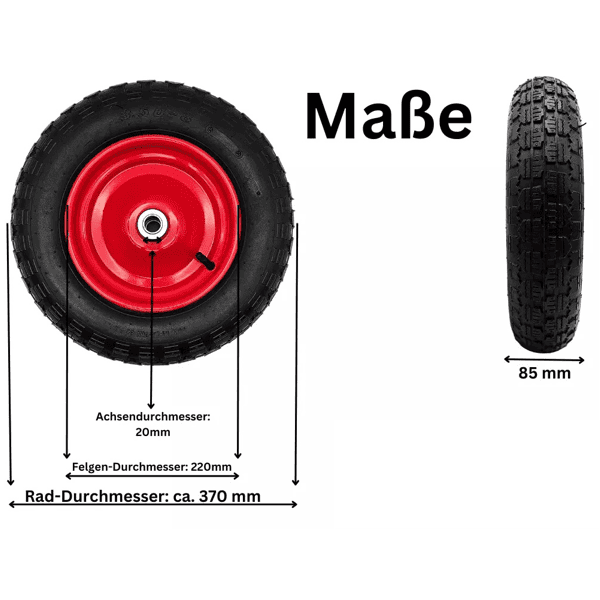 Schubkarrenrad Ersatzrad 3.5-8 Luftrad 4PR Reifen 20mm Achsloch