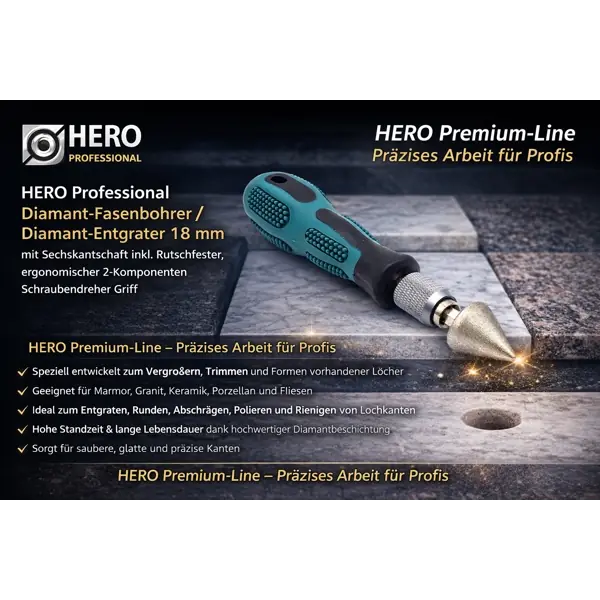 Diamant Fasenbohrer Kegelsenker Entgrater Sechskantschaft HERO Professional