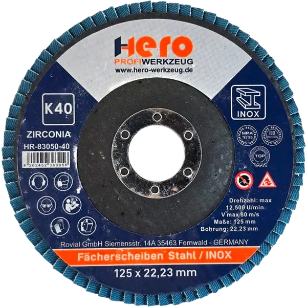 20 Fächerscheiben Zirkonia Inox 125mm Lamellenscheibe Edelstahl K40 K80 HERO