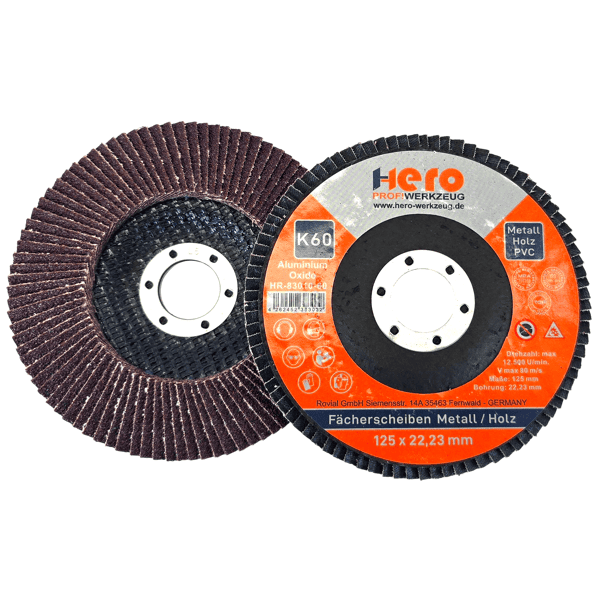 10x Fächerschleifscheibe 125mm K60 ALU OXIDE HERO Premium Lamellenscheibe