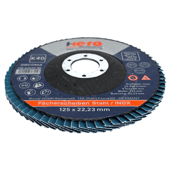 10 Fächerscheiben Zirkonia Inox 125mm Edelstahl K40 HERO Premium Lamellenscheibe