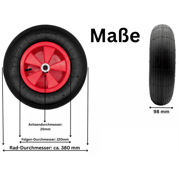 Schubkarrenrad Ersatzrad Luftrad 4.80/4.00-8 4PR Reifen 20mm Achsloch