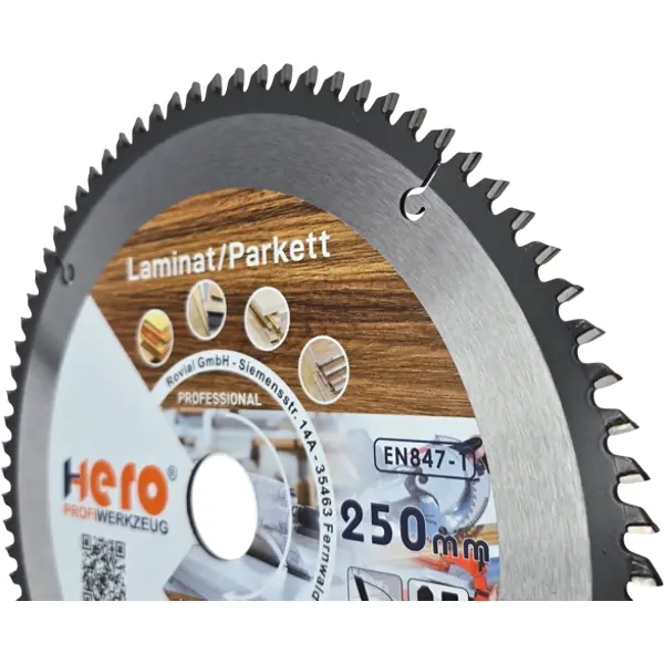 Kreissägeblatt 250 x 30 mm Laminat 80Z HM Sägeblatt Holz PVC HERO Professional