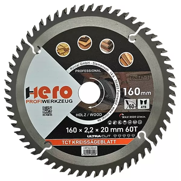 Kreissägeblatt 160 x 20/16 mm 60Z Profi HM Sägeblatt TCT Sägeblätter Holz