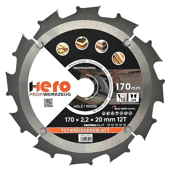 Kreissägeblatt 170 x 20/16 mm 12Z Profi HM Sägeblatt TCT Sägeblätter Holz