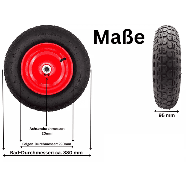 Schubkarrenrad Ersatzrad 4.80/4.00-8 Luftrad 4PR Reifen 20mm Achsloch