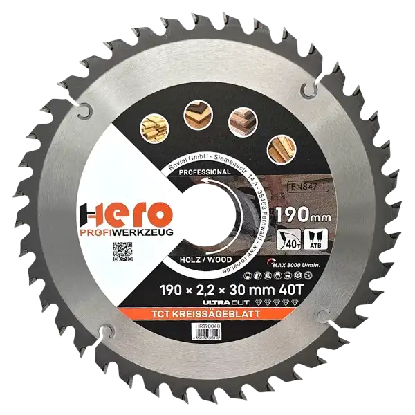 Kreissägeblatt 190 x 30/20 mm 40Z Profi HM Sägeblatt TCT Sägeblätter Holz