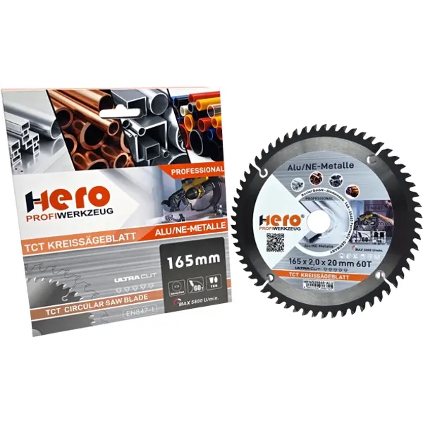 Kreissägeblatt 165 x 20 mm 60Z ALU HM Sägeblatt NE-Metall TCG HERO PROFESSIONAL