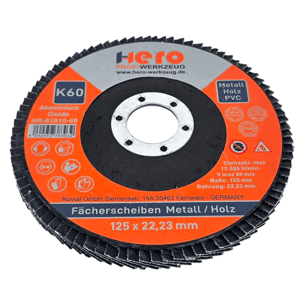 10x Fächerschleifscheibe 125mm K60 ALU OXIDE HERO Premium Lamellenscheibe