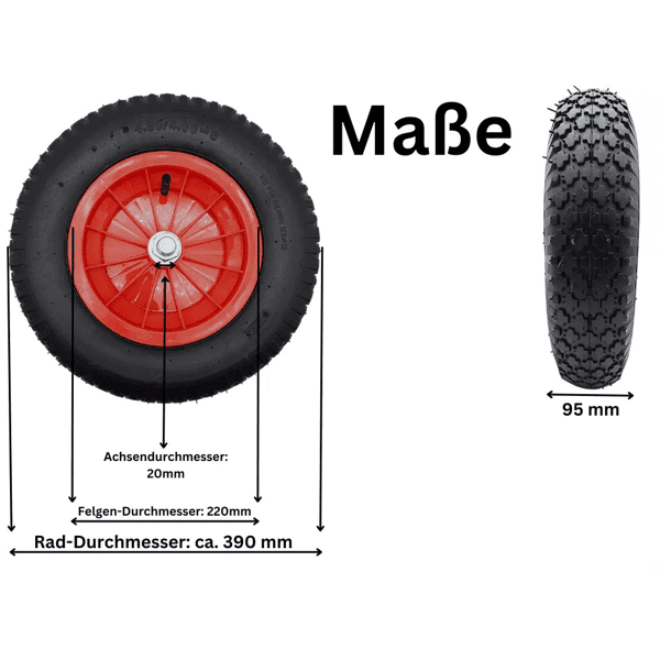 Schubkarrenrad Ersatzrad Luftrad 4,80/4.00-8 2PR Reifen 20mm Achsloch