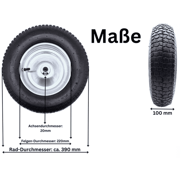 Schubkarrenrad Ersatzrad Luftrad 4.80/4.50-8 6PR Reifen 20mm Achsloch