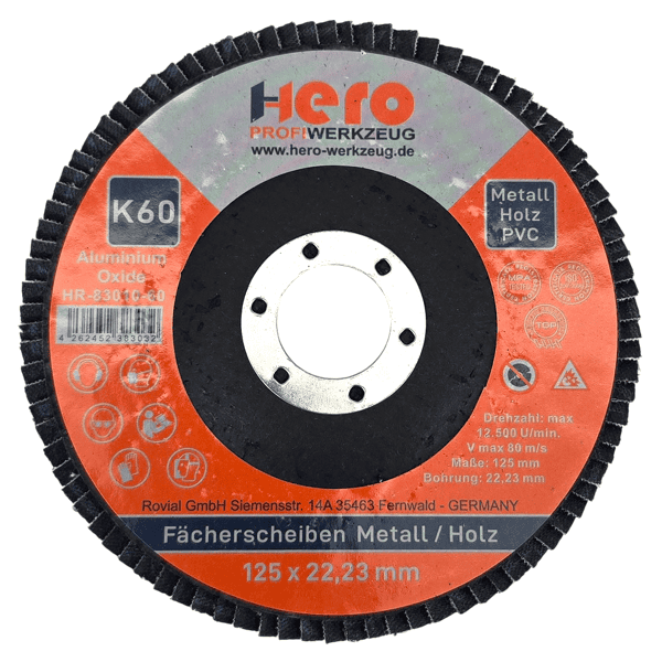 10x Fächerschleifscheibe 125mm K60 ALU OXIDE HERO Premium Lamellenscheibe