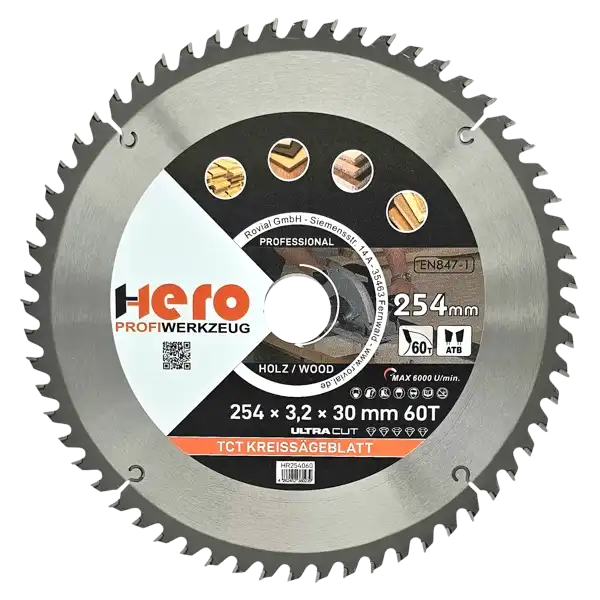Kreissägeblatt 254 x 30/20 mm 60Z Profi HM Sägeblatt TCT Sägeblätter Holz