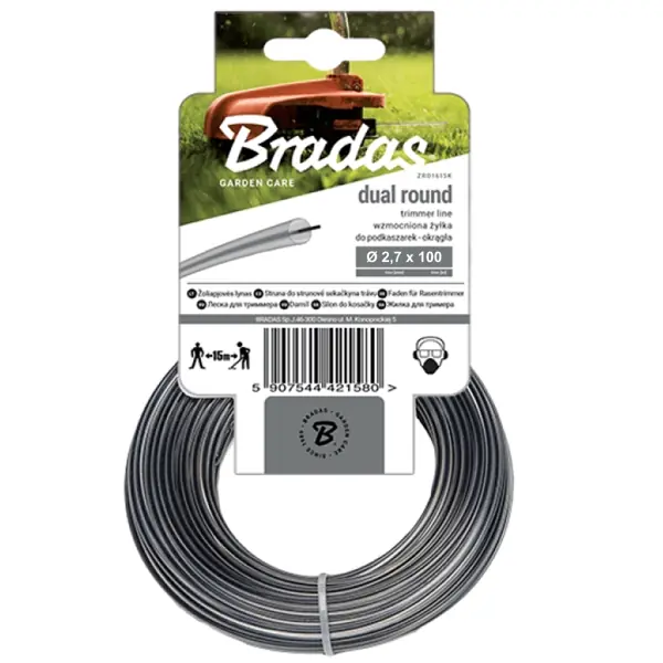 Zweikomponenten-Trimmerfaden, 2,7 mm Stärke Länge 100 m – robuster Rund-Mähfaden für Motorsensen