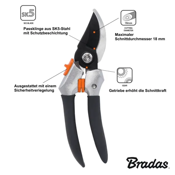 Bypass Gartenschere Metall Astschere Rosenschere 21cm Schere Äste Zahnradschere