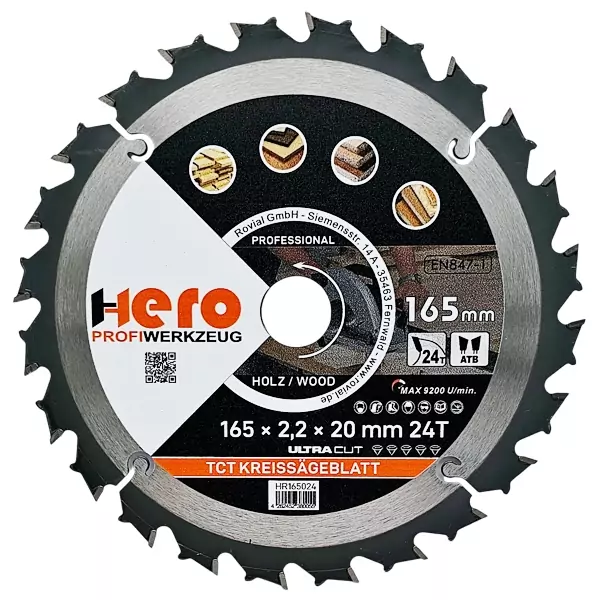 Kreissägeblatt 165 x 20/16 mm 24Z Profi HM Sägeblatt TCT Sägeblätter Holz