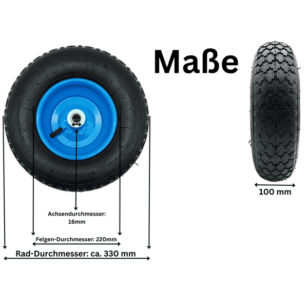 Schubkarrenrad Ersatzrad Luftrad 4.00-6 4PR Reifen 16mm Achsloch