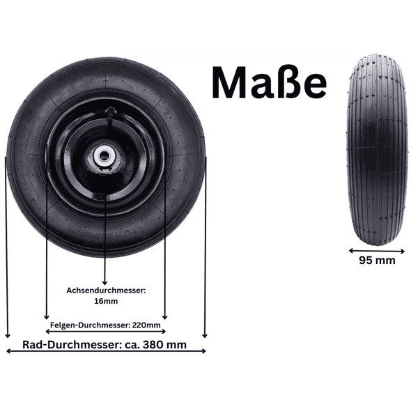 Schubkarrenrad Ersatzrad Luftrad 4,80/4.00-8 2PR Reifen 16mm Achsloch