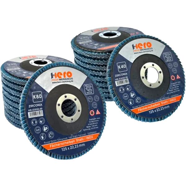 20 Fächerscheiben Zirkonia Inox 125mm Lamellenscheibe Edelstahl K40 K80 HERO