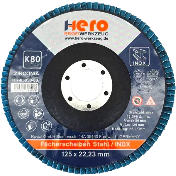 20 Fächerscheiben Zirkonia Inox 125mm Lamellenscheibe Edelstahl K40 K80 HERO