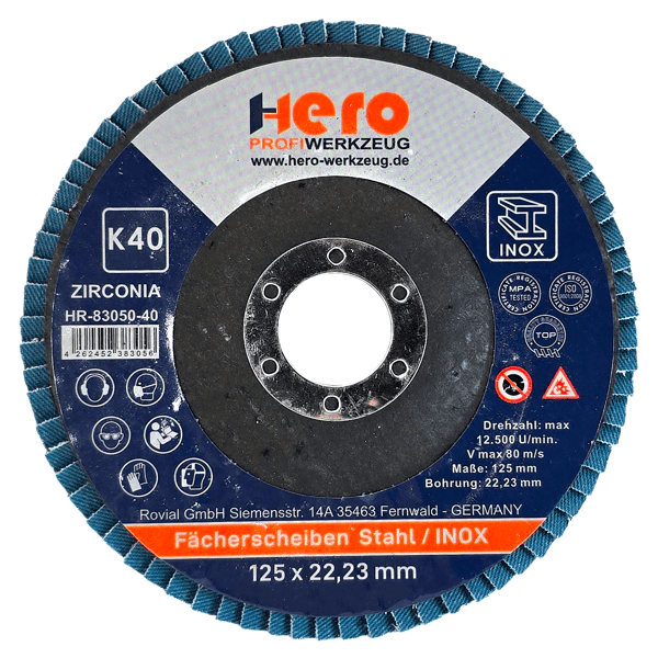 10 Fächerscheiben Zirkonia Inox 125mm Edelstahl K40 HERO Premium Lamellenscheibe