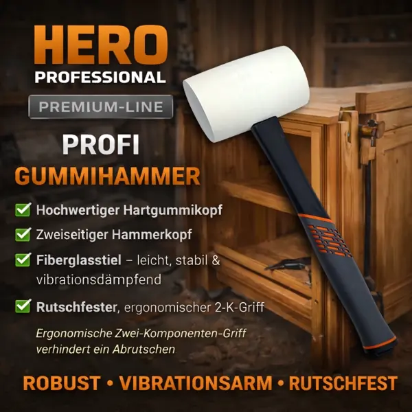 Gummihammer Fiberglasstiel Hartgummi weiß 450g HERO Professional Premium Line