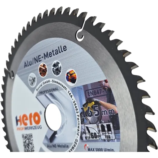 Kreissägeblatt 165 x 20 mm 60Z ALU HM Sägeblatt NE-Metall TCG HERO PROFESSIONAL