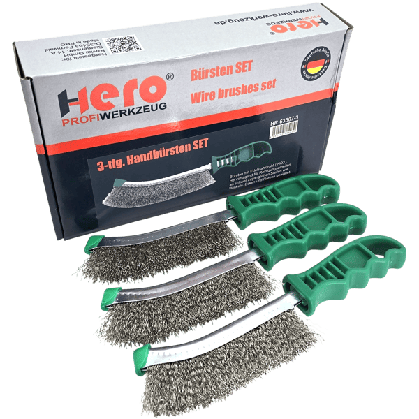 3x Bremssattelbürste Edelstahl Drahtbürsten Handbürste INOX 250mm Bürsten