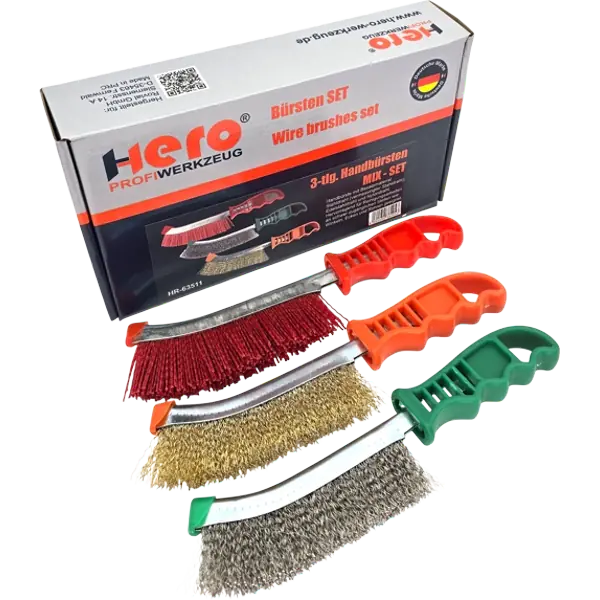 HERO Hand-Drahtbürsten Edelstahl Nylon Stahlbürsten 3-teiliges MIX Bürsten Set