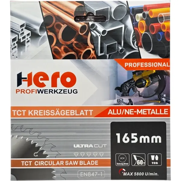 Kreissägeblatt 165 x 20 mm 60Z ALU HM Sägeblatt NE-Metall TCG HERO PROFESSIONAL