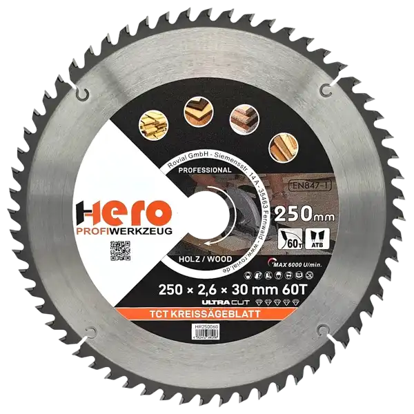 Kreissägeblatt 250 x 30/20 mm 60Z Profi HM Sägeblatt TCT Sägeblätter Holz