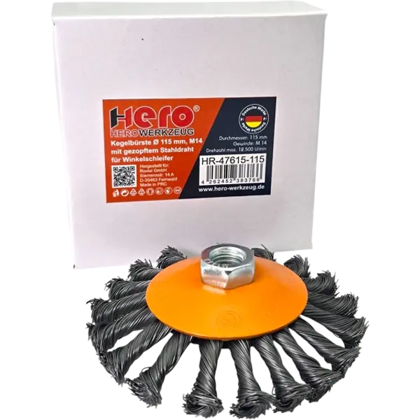 Kegelbürste Drahtbürste gezopft 115mm M14 Rundbürste HERO für Winkelschleifer
