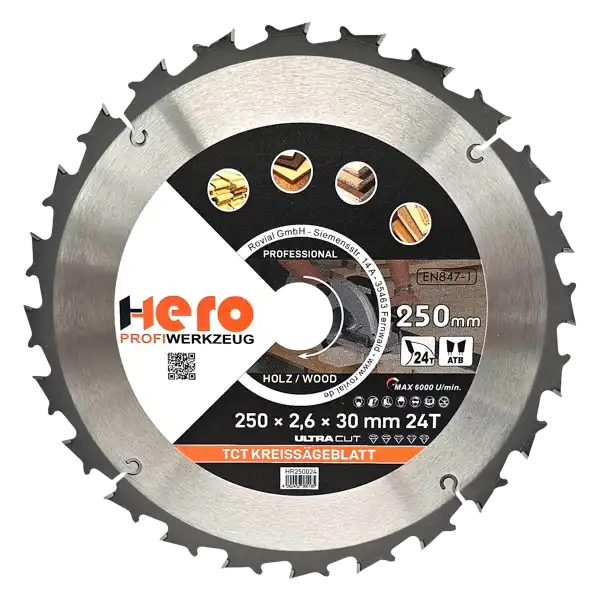 Kreissägeblatt 250 x 30/20 mm 24Z Profi HM Sägeblatt TCT Holz