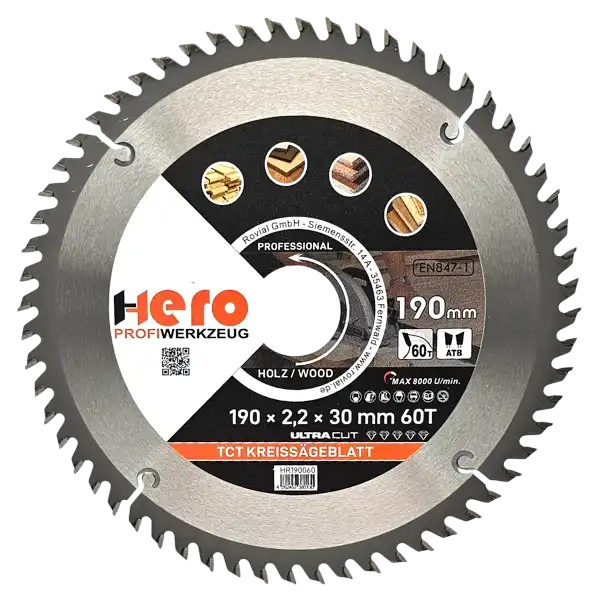 Kreissägeblatt 190 x 30/20 mm 60Z Profi HM Sägeblatt TCT Sägeblätter Holz