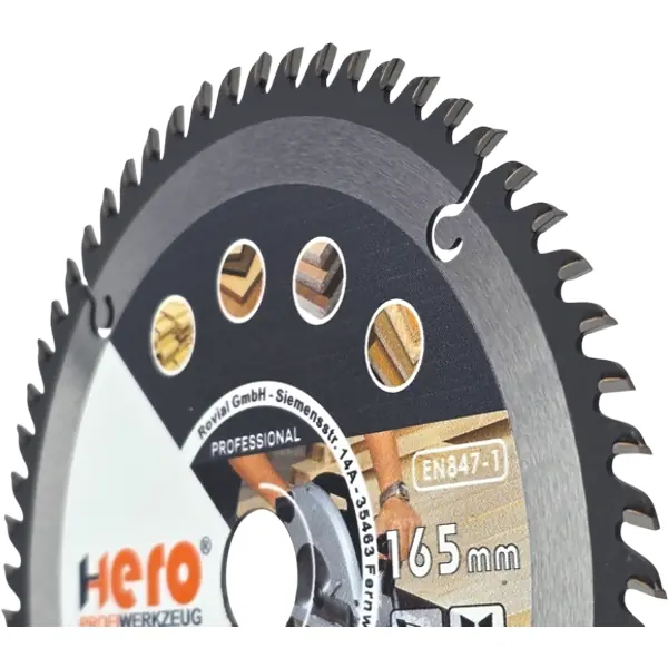 Kreissägeblatt 165 x 20 mm 60Z HM Sägeblatt TCT Sägeblätter Holz HERO PREMIUM