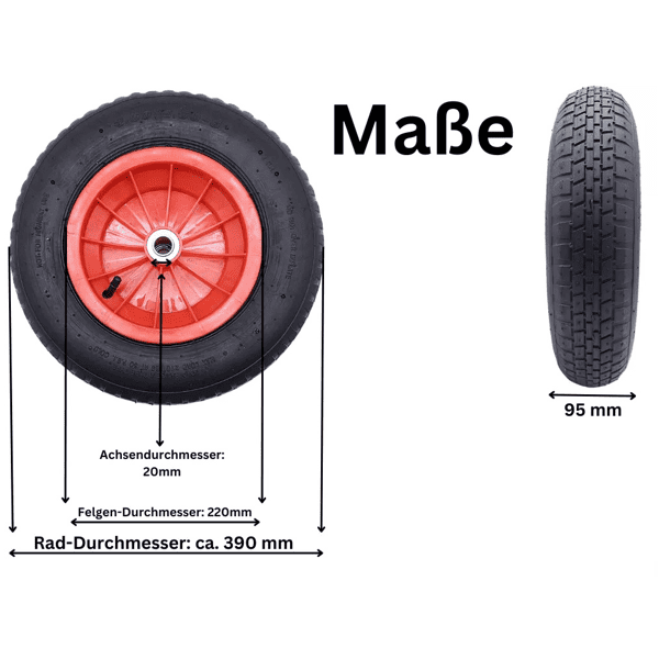 Schubkarrenrad Ersatzrad Luftrad 4,80/4.00-8 2PR Reifen 20mm Achsloch