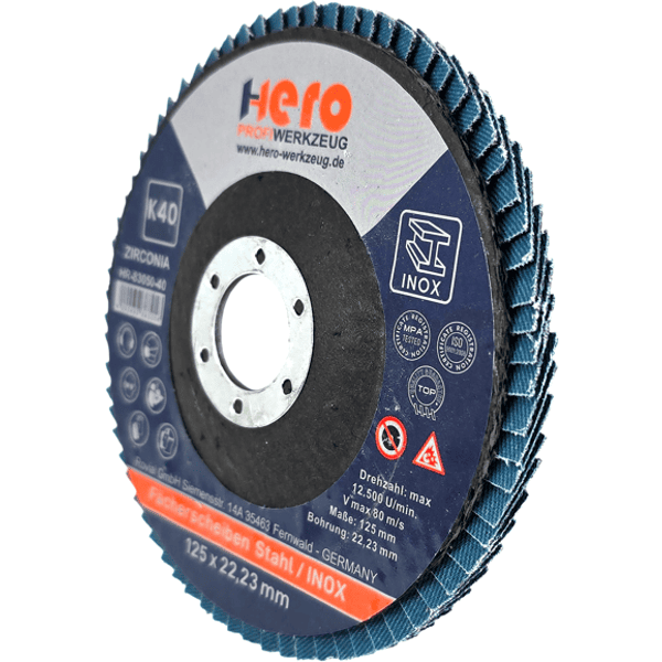 10 Fächerscheiben Zirkonia Inox 125mm Edelstahl K40 HERO Premium Lamellenscheibe