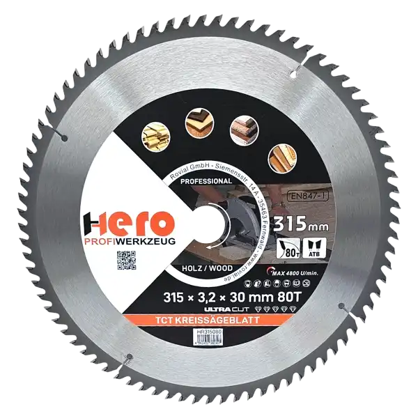 Kreissägeblatt 315 x 30/20 mm 80Z Profi HM Sägeblatt TCT Sägeblätter Holz