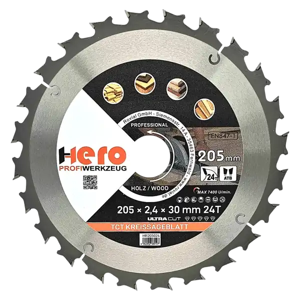 Kreissägeblatt 205 x 30/20 mm 24Z Profi HM Sägeblatt TCT Sägeblätter Holz