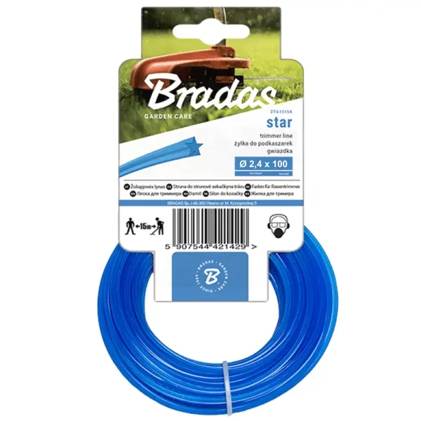 Hochleistung-Trimmerfaden 2,4 mm x 100 m mit Sternprofil – blauer Mähfaden für präzises Schneiden mit Freischneider und Motorsense