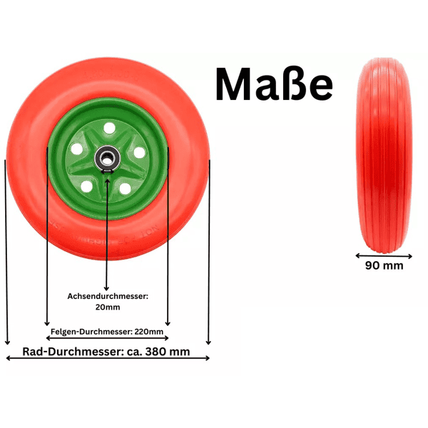 Schubkarrenrad Ersatzrad Vollgummi 4.80/4.00-8 Reifen 20mm Achsloch