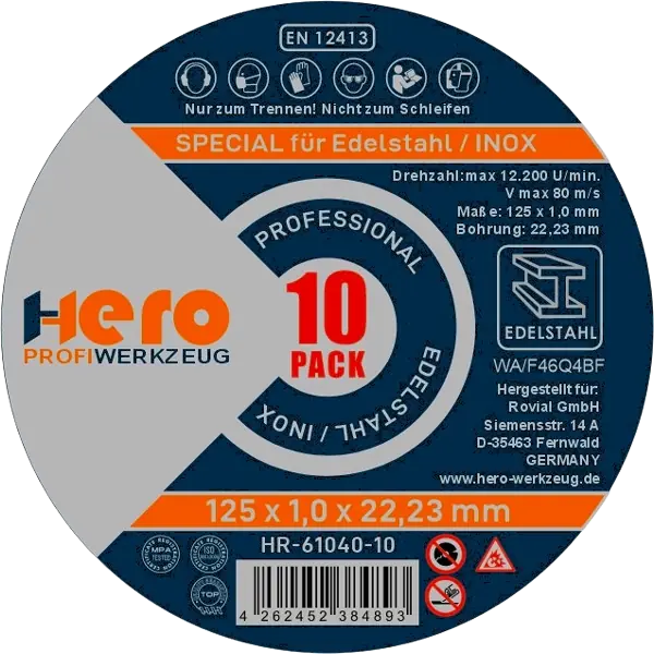 Trennscheiben 125 x 1,0mm INOX Edelstahl 10x Flexscheiben Winkelschleifer HERO