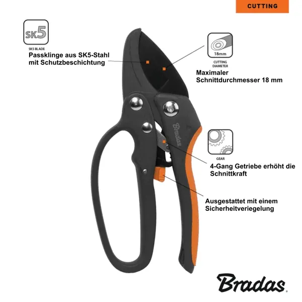 Gartenschere Metall Astschere Rosenschere Amboss 18cm Schere Äste Zahnradschere
